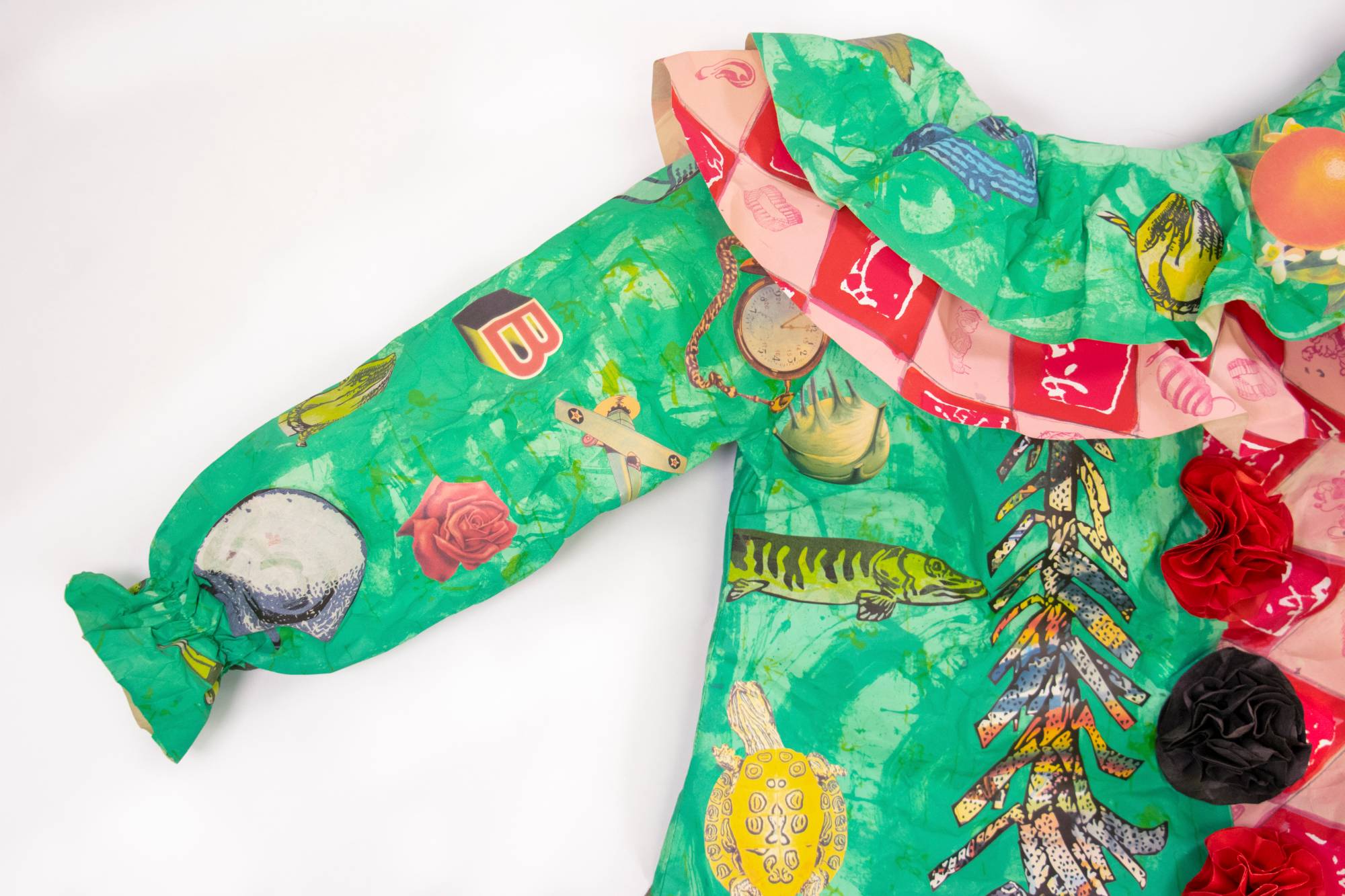 detail of paper clown suit